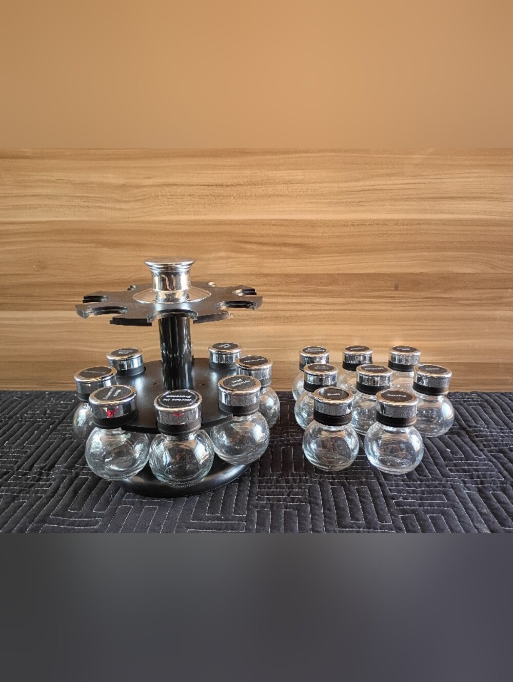 Black Glass Spice Jar Carousel Set - 16-Piece
